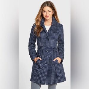 London Fog Navy and White Polka Dot Jacket